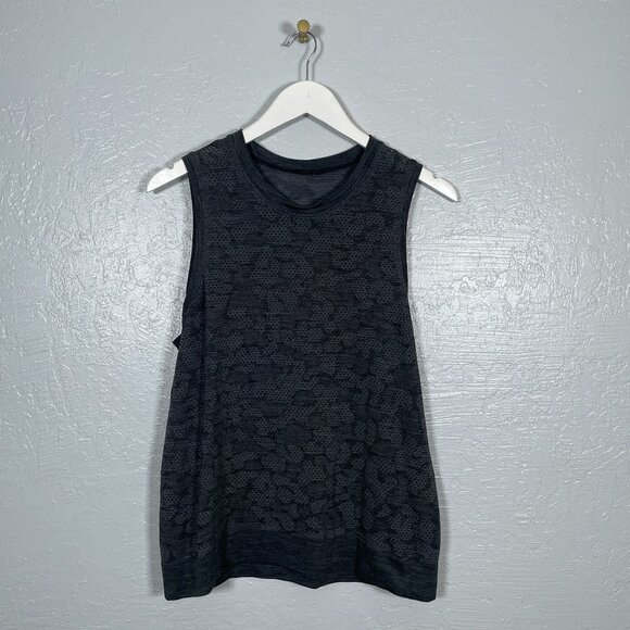 Lululemon Women 6 Black Gray Breeze By Muscle Tank Camo Perforated Athleisure - Picture 1 of 9